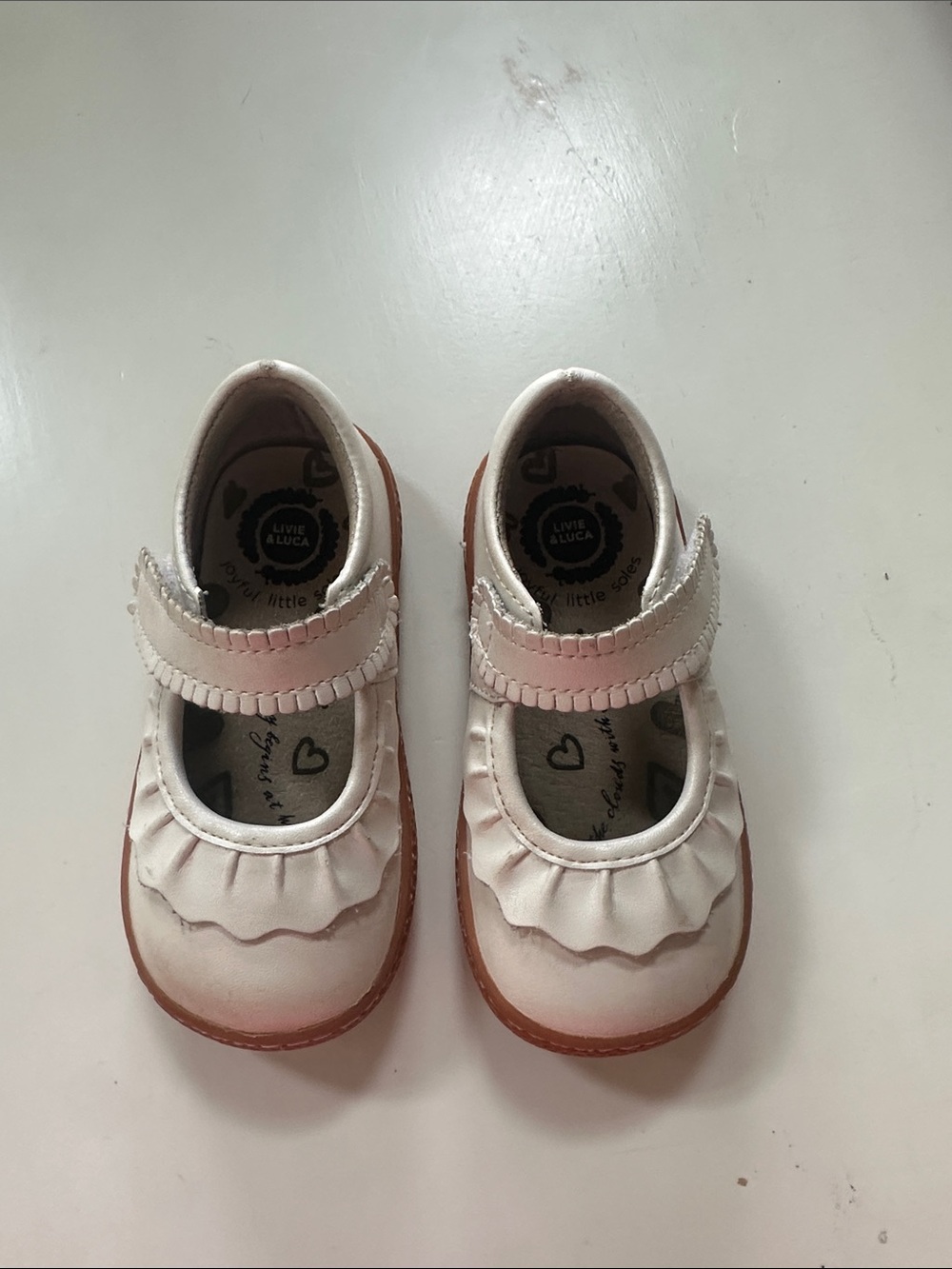 Livie & Luca White Ruffle Mary Jane Girls Shoes